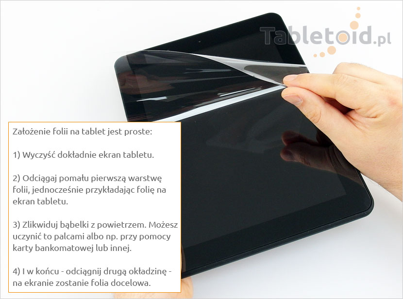Zakładanie warstwy folii na tableta Samsung Galaxy Tab 4 Lite T116
